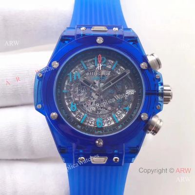 Hublot Big Bang Unico Sapphire Replica Watch - Blue Rubber Strap